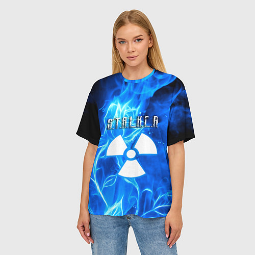 Женская футболка оверсайз Stalker голубой огонь припяти / 3D-принт – фото 3