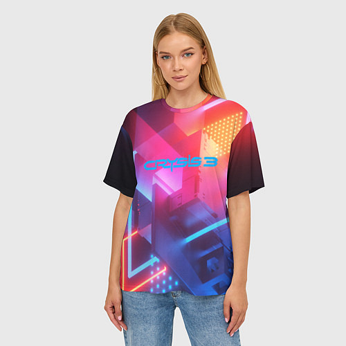 Женская футболка оверсайз Crysis текстура брони / 3D-принт – фото 3