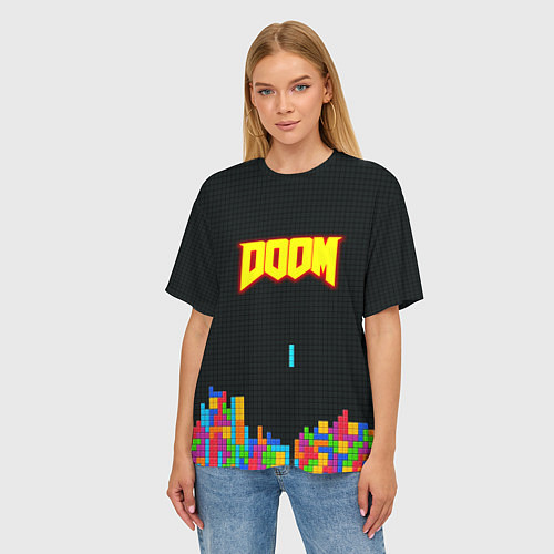 Женская футболка оверсайз Doom x tetrix коллабарация / 3D-принт – фото 3