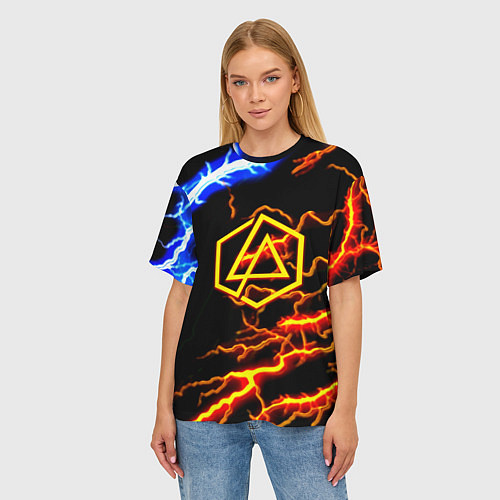 Женская футболка оверсайз Linkin park storm inside steel / 3D-принт – фото 3