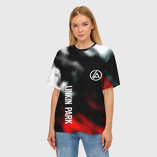 Женская футболка оверсайз Linkin park flame / 3D-принт – фото 3