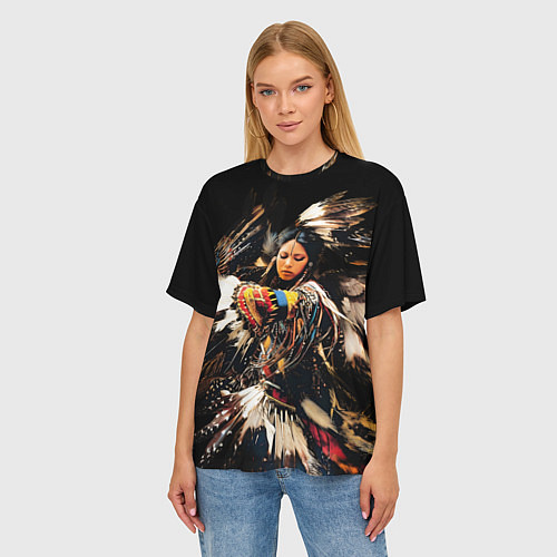 Женская футболка оверсайз Танец коренной североамериканки / 3D-принт – фото 3