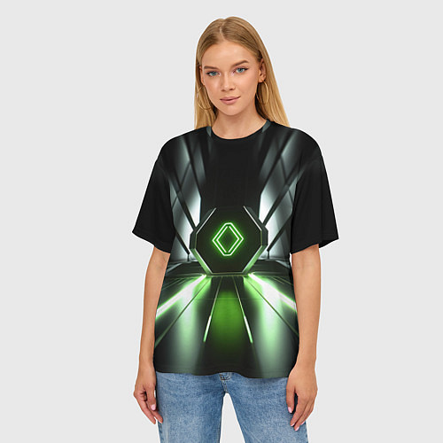 Женская футболка оверсайз Зеленый луч / 3D-принт – фото 3