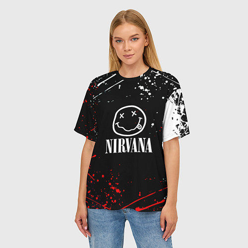 Женская футболка оверсайз Nirvana брызги красок / 3D-принт – фото 3