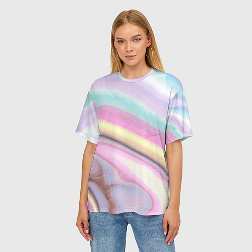 Женская футболка оверсайз Розово-голубой мрамор / 3D-принт – фото 3