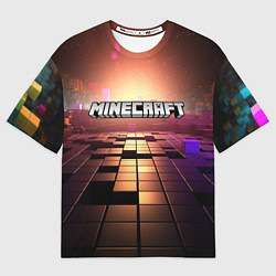 Футболка оверсайз женская Minecraft логотип и кубы, цвет: 3D-принт