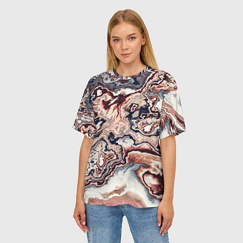 Женская футболка оверсайз Разноцветный мраморный узор / 3D-принт – фото 3