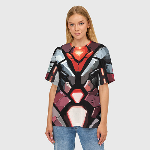 Женская футболка оверсайз Красная броня киберпанк / 3D-принт – фото 3