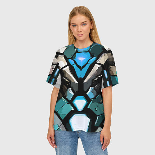 Женская футболка оверсайз Синяя броня киберпанк / 3D-принт – фото 3