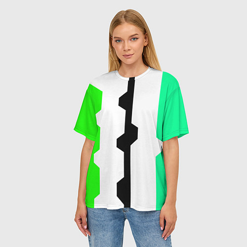 Женская футболка оверсайз Техно линии зелёный / 3D-принт – фото 3