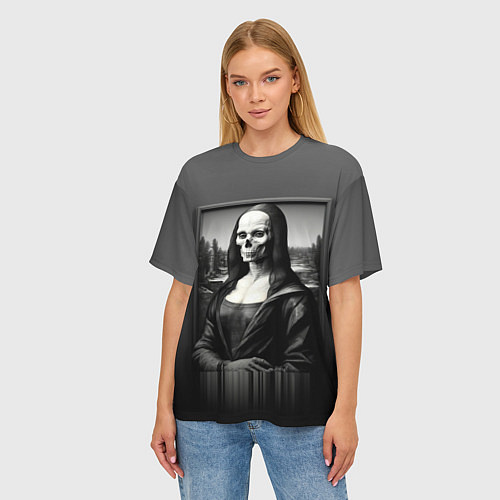 Женская футболка оверсайз Мона Лиза Black skull / 3D-принт – фото 3