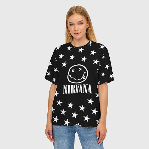 Женская футболка оверсайз Nirvana stars steel / 3D-принт – фото 3