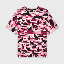 Женская футболка оверсайз Камуфляжные розовые котики