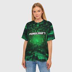 Футболка оверсайз женская Minecraft logo зеленые плитки, цвет: 3D-принт — фото 2
