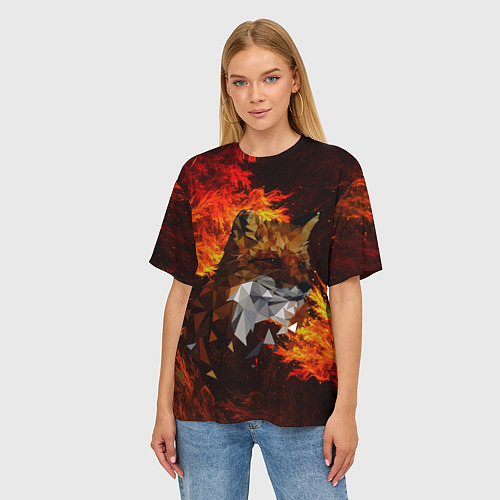 Женская футболка оверсайз Fire fox flame / 3D-принт – фото 3
