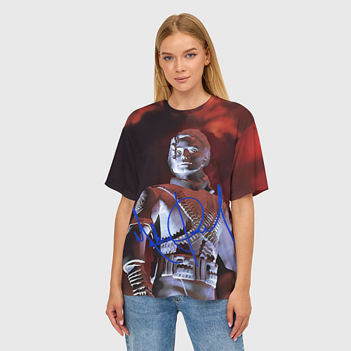 Женская футболка оверсайз Статуя Макла Джексона с автографом - альбом Histor / 3D-принт – фото 3