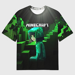 Футболка оверсайз женская Minecraft девушка и зеленые ступени блоки тропинки, цвет: 3D-принт