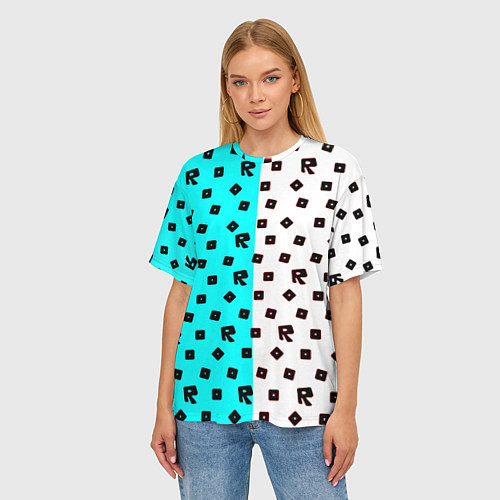 Женская футболка оверсайз Roblox pattern logo mobile / 3D-принт – фото 3
