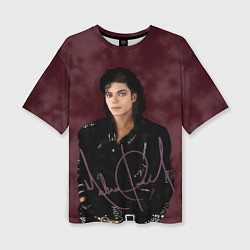 Футболка оверсайз женская Michael Jackson на бордовом фоне, цвет: 3D-принт