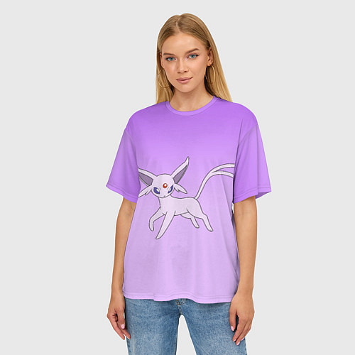 Женская футболка оверсайз Espeon Pokemon - розовая кошка покемон / 3D-принт – фото 3