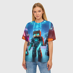 Футболка оверсайз женская Minecraft - ai art neon, цвет: 3D-принт — фото 2