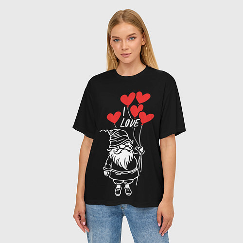 Женская футболка оверсайз Гном с сердечками / 3D-принт – фото 3