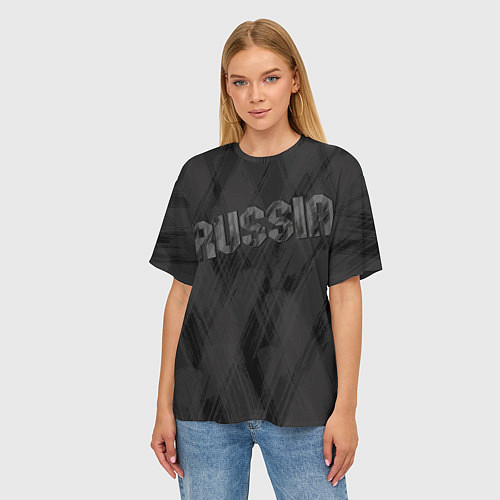 Женская футболка оверсайз Russia темно серая надпись / 3D-принт – фото 3