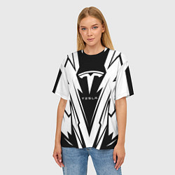 Футболка оверсайз женская Tesla - black and white, цвет: 3D-принт — фото 2