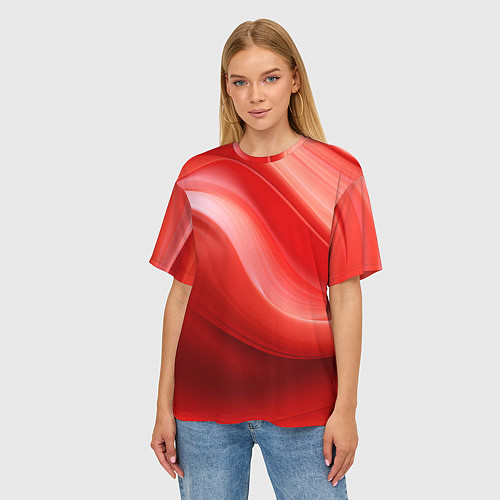 Женская футболка оверсайз Красная волна / 3D-принт – фото 3