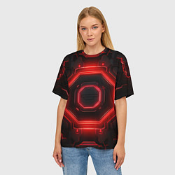 Футболка оверсайз женская Nvidia style black and red neon, цвет: 3D-принт — фото 2