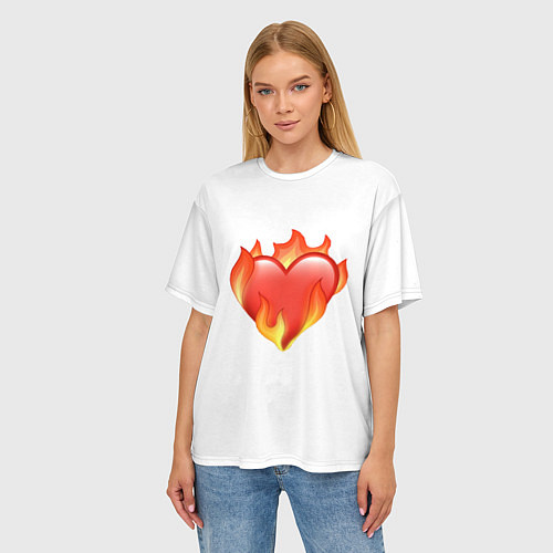 Женская футболка оверсайз Сердце в огне эмодзи / 3D-принт – фото 3
