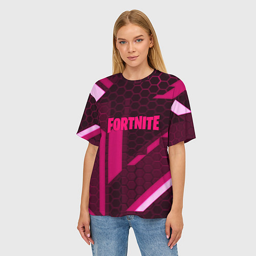 Женская футболка оверсайз Fortnite броня розовая эпик / 3D-принт – фото 3