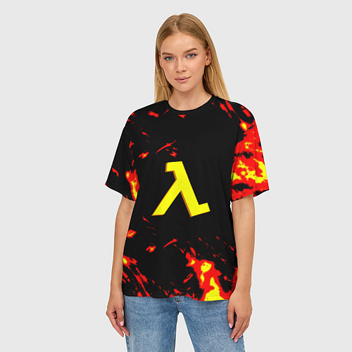 Женская футболка оверсайз Half life огненный стиль лава / 3D-принт – фото 3