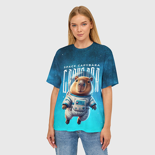 Женская футболка оверсайз Space capybara / 3D-принт – фото 3