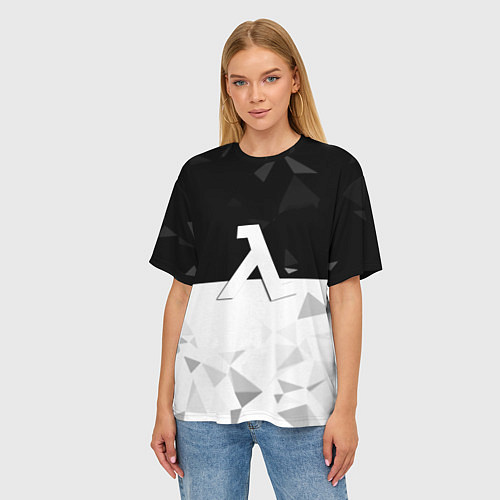 Женская футболка оверсайз Half life pattern geometry / 3D-принт – фото 3