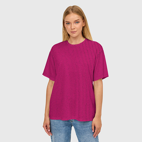 Женская футболка оверсайз Насыщенный тёмно-розовый в полоску / 3D-принт – фото 3