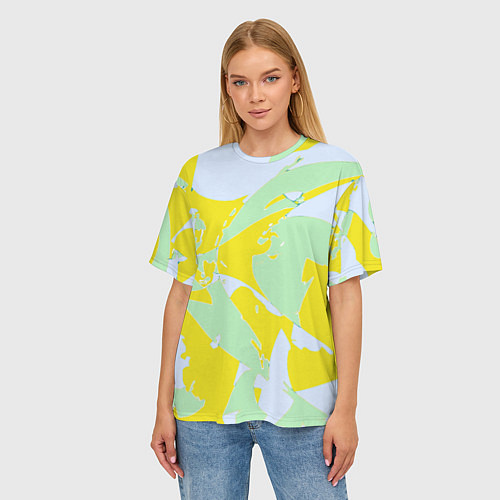 Женская футболка оверсайз Салатово-жёлтые пятна / 3D-принт – фото 3