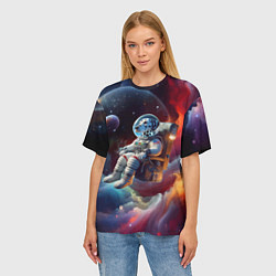 Футболка оверсайз женская Космонавт далматинец в неоновой галактике, цвет: 3D-принт — фото 2