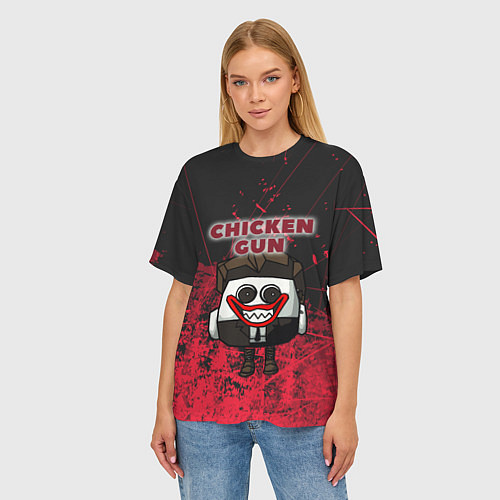 Женская футболка оверсайз Chicken gun clown / 3D-принт – фото 3