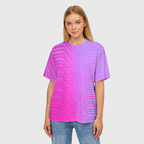 Женская футболка оверсайз Розовые градиентные линии / 3D-принт – фото 3