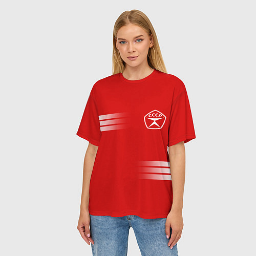 Женская футболка оверсайз СССР гост три полоски / 3D-принт – фото 3