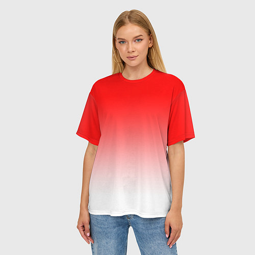 Женская футболка оверсайз Красно белый градиент / 3D-принт – фото 3