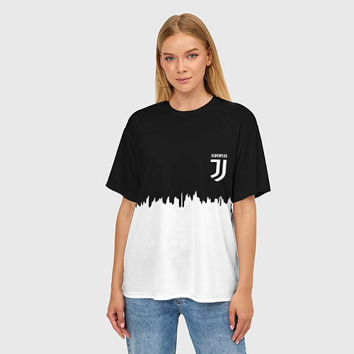 Женская футболка оверсайз Juventus белый огонь текстура / 3D-принт – фото 3