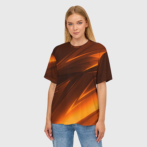 Женская футболка оверсайз Geometry stripes orange / 3D-принт – фото 3