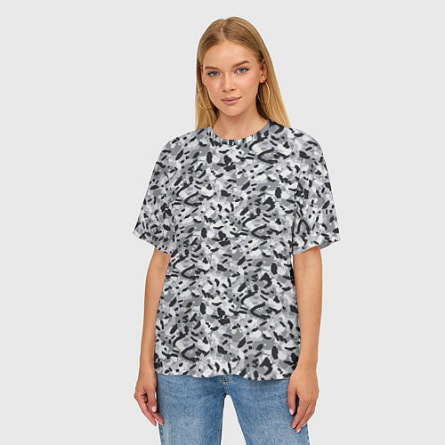 Женская футболка оверсайз Пикселированный городской серый камуфляж / 3D-принт – фото 3