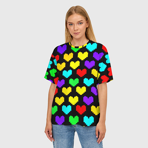 Женская футболка оверсайз Undertale heart pattern / 3D-принт – фото 3