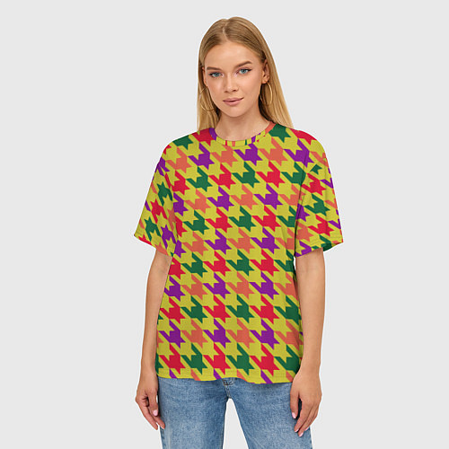 Женская футболка оверсайз Цветные гусиные лапки принт / 3D-принт – фото 3