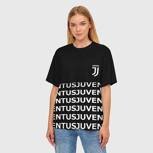 Женская футболка оверсайз Juventus pattern fc club steel / 3D-принт – фото 3