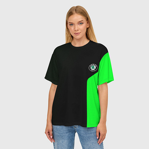 Женская футболка оверсайз Skoda pattern sport green / 3D-принт – фото 3