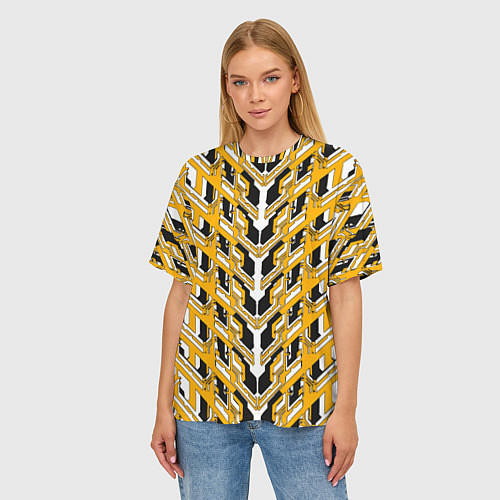 Женская футболка оверсайз Жёлтая техно броня / 3D-принт – фото 3